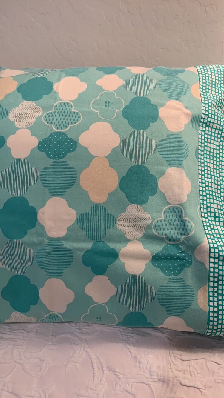 Handmade Standard Pillowcase Set: Aquamarine Clouds, Floral Band